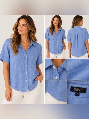 Quince 100% European Linen Pajama Shirt ONLY - French Blue M NWT